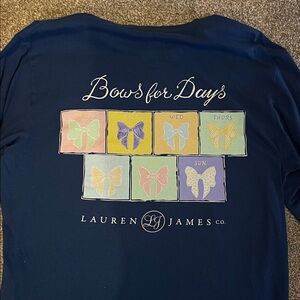 Lauren James Navy Long Sleeve Tee with Bow Graphics